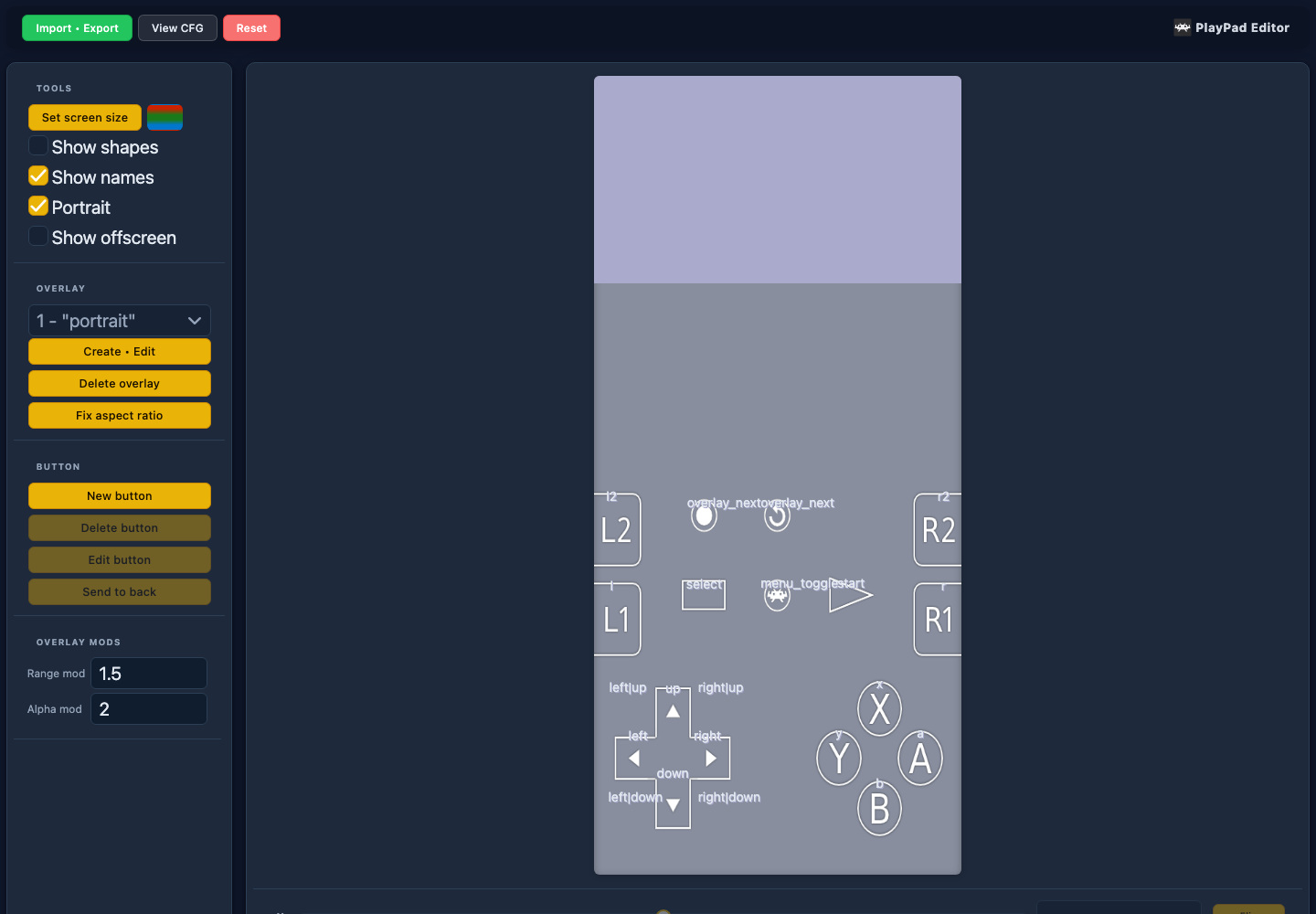PlayPad Editor — A visual editor for RetroArch on-screen gamepads.