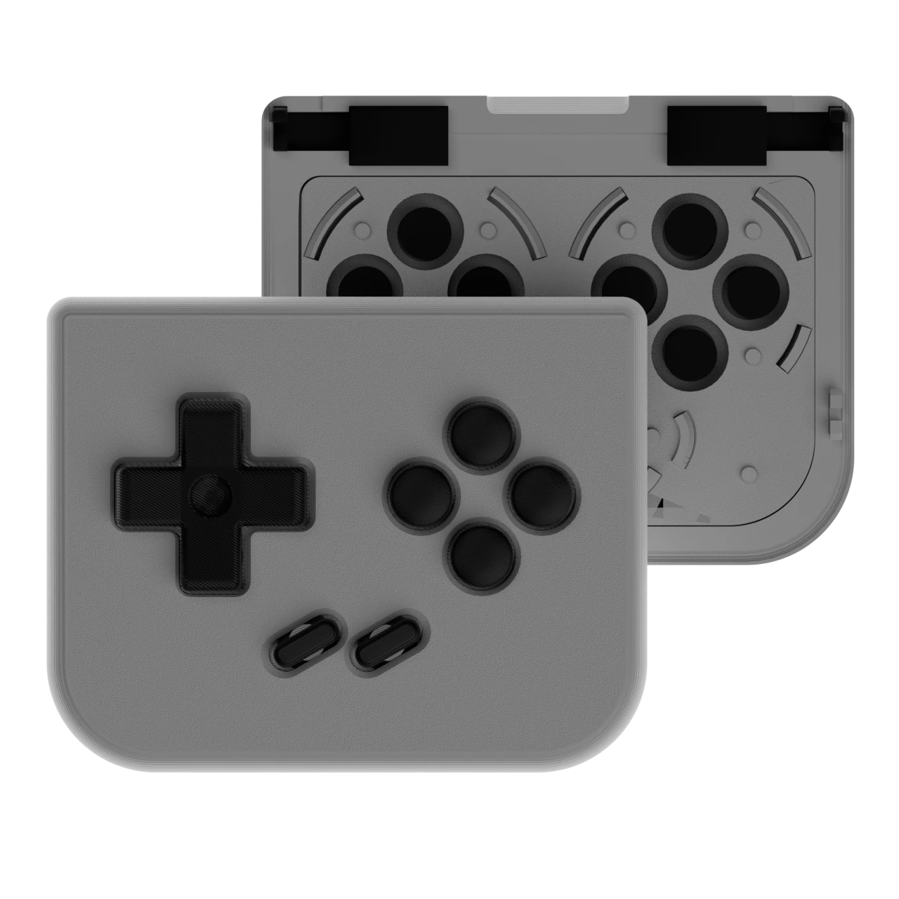 Front and back of the grey classic faceplate