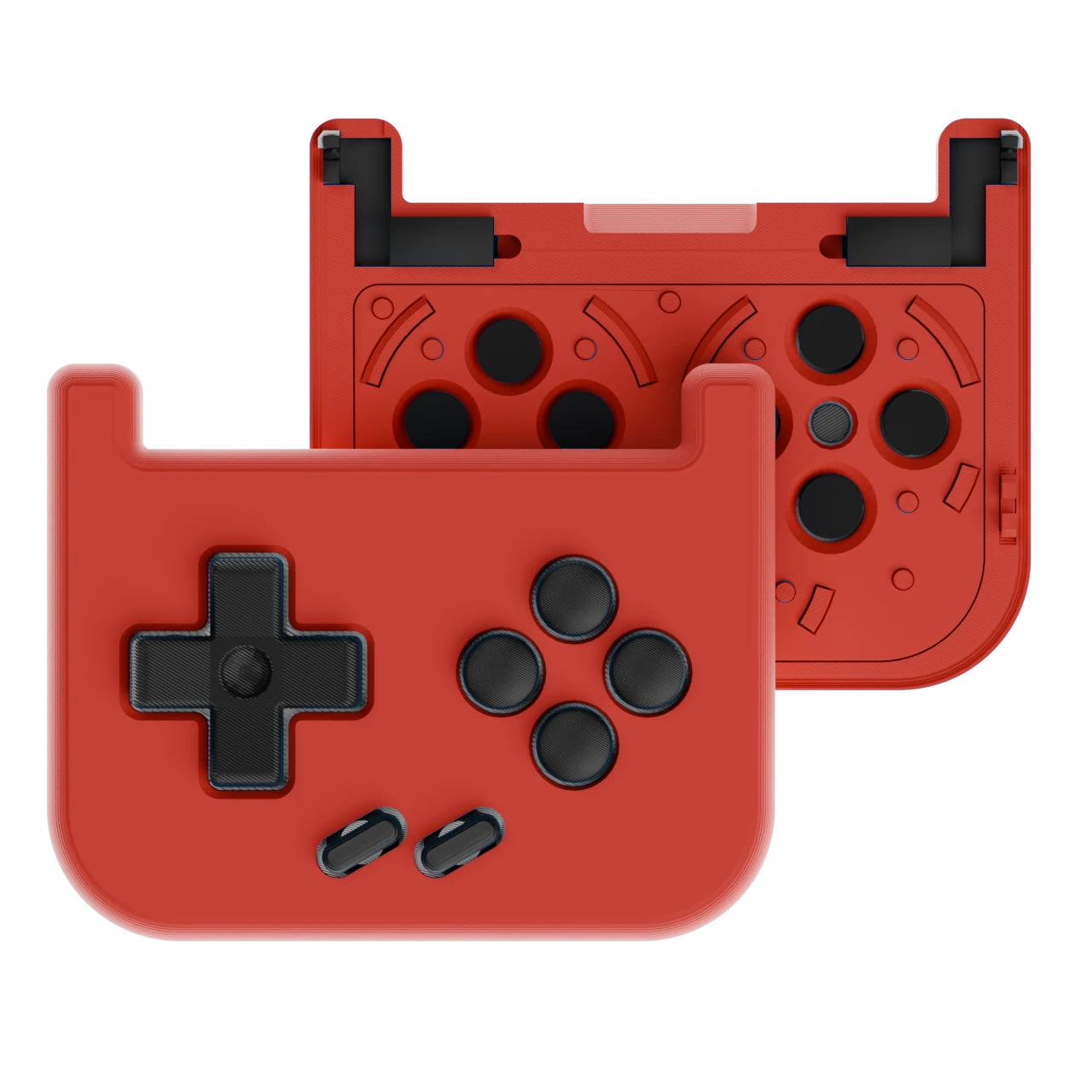 Front and back of the red dual-screen faceplate