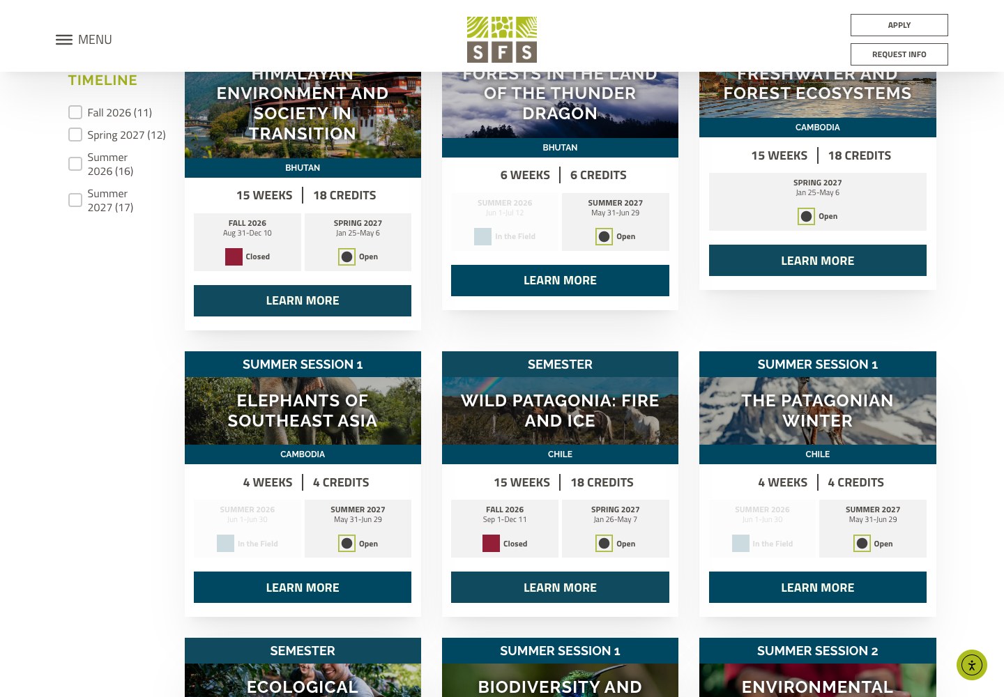 The School for Field Studies website — page content, September 2026