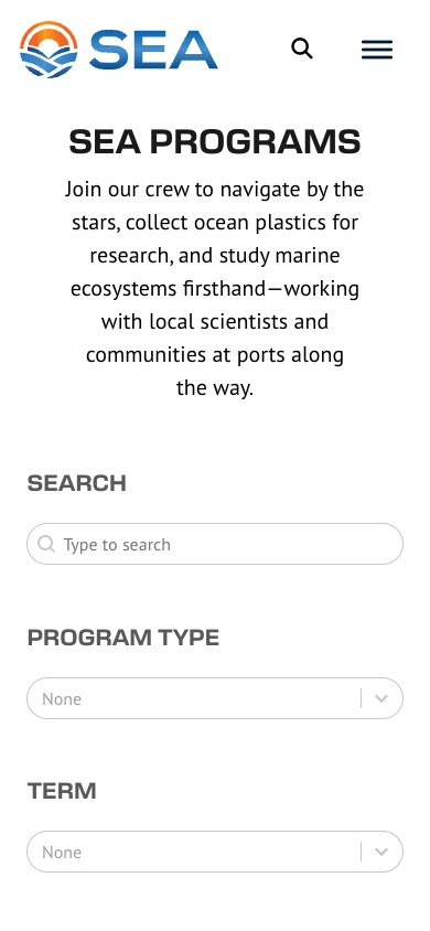 Sea Education Association website — mobile view, September 2026